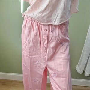Fairy Cottagecore Talbots Pink Dragonfly Embroidered Pajama Pants – NWT XL